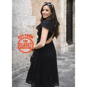 ZARA Black Open Back Cotton Midi Dress NWT